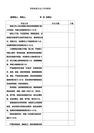 学校食堂从业人员考核表