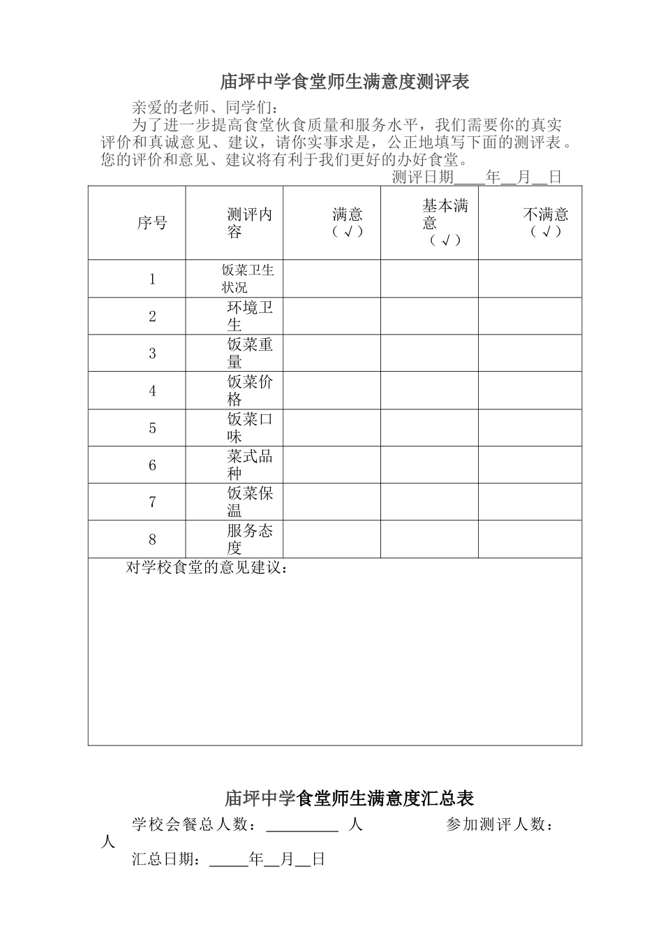 学校食堂满意度测评制度及测评表_第2页