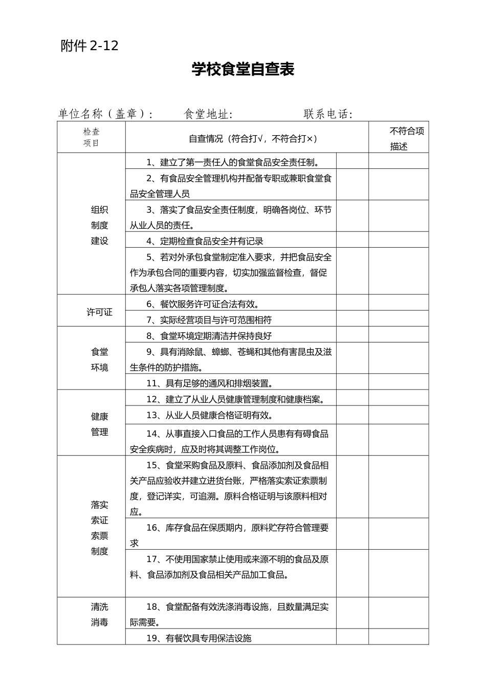学校食堂自查表_第1页