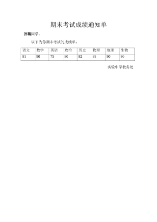 学生成绩通知单最终效果