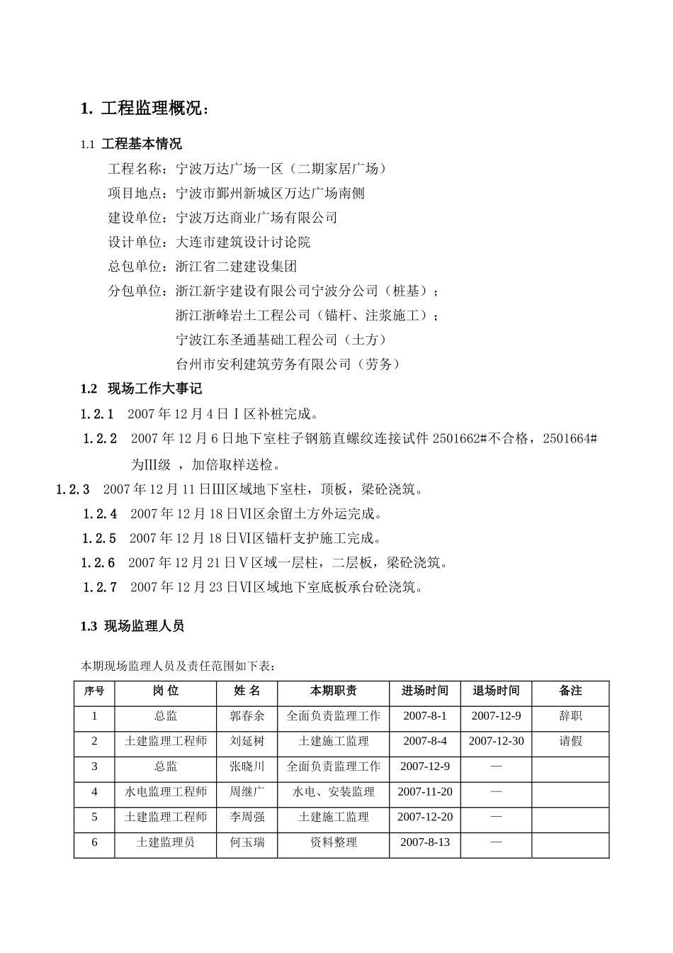 宁波万达广场一区（二期家居广场）工程监理月报_第1页