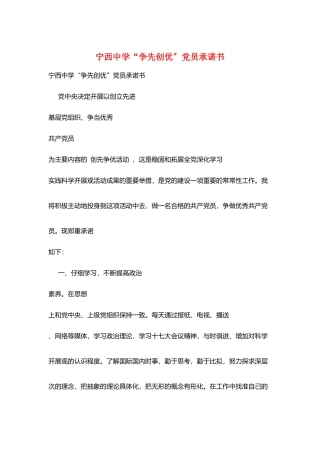 宁西中学“争先创优”党员承诺书