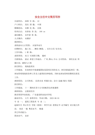 安全主任中文简历写作
