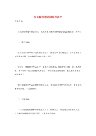 安全副经理述职报告范文