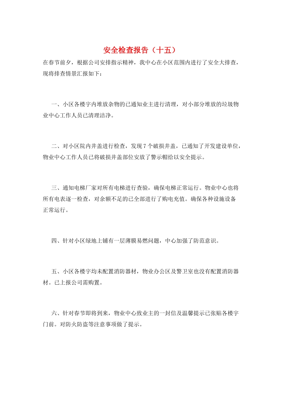安全检查报告(十五)_第1页