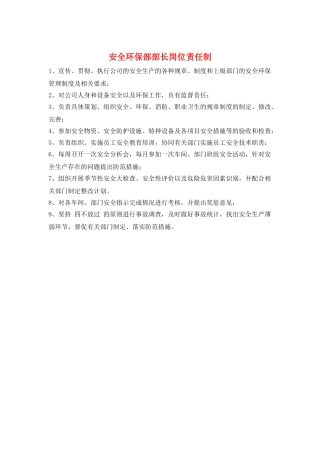 安全环保部部长岗位责任制