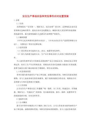 安全生产事故应急和突发事件应对处置预案