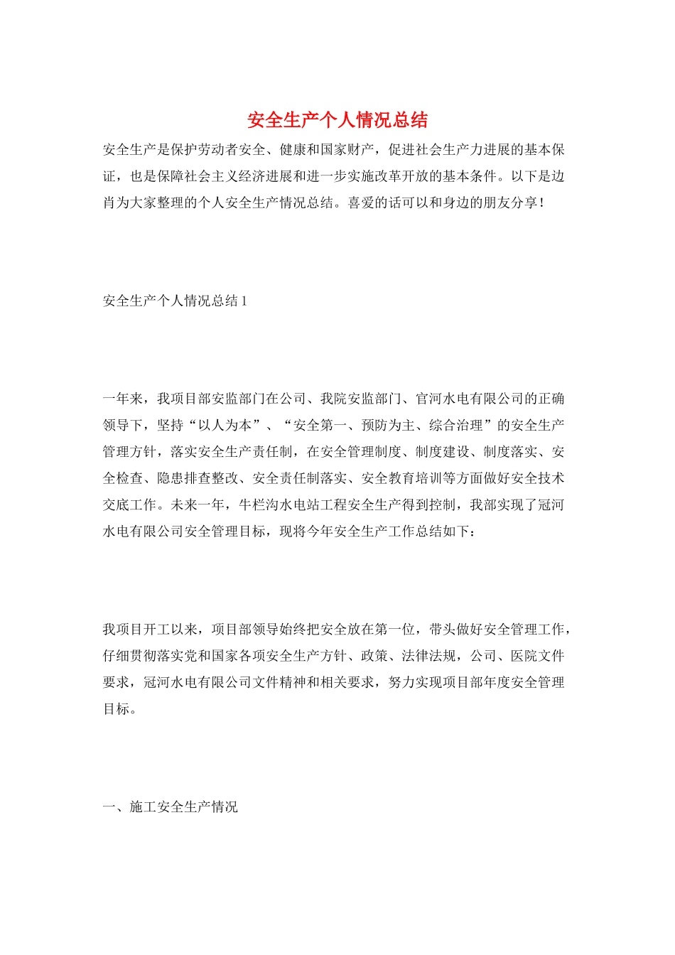 安全生产个人情况总结_第1页