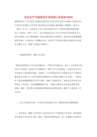 安全生产大检查及打非治违工作总结2025