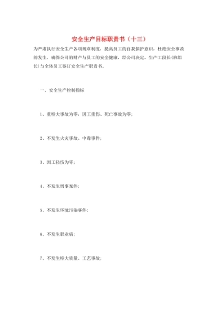 安全生产目标职责书(十三)