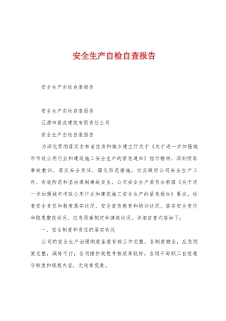 安全生产自检自查报告