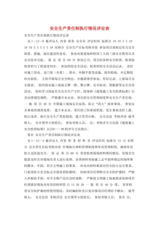 安全生产责任制执行情况评定表