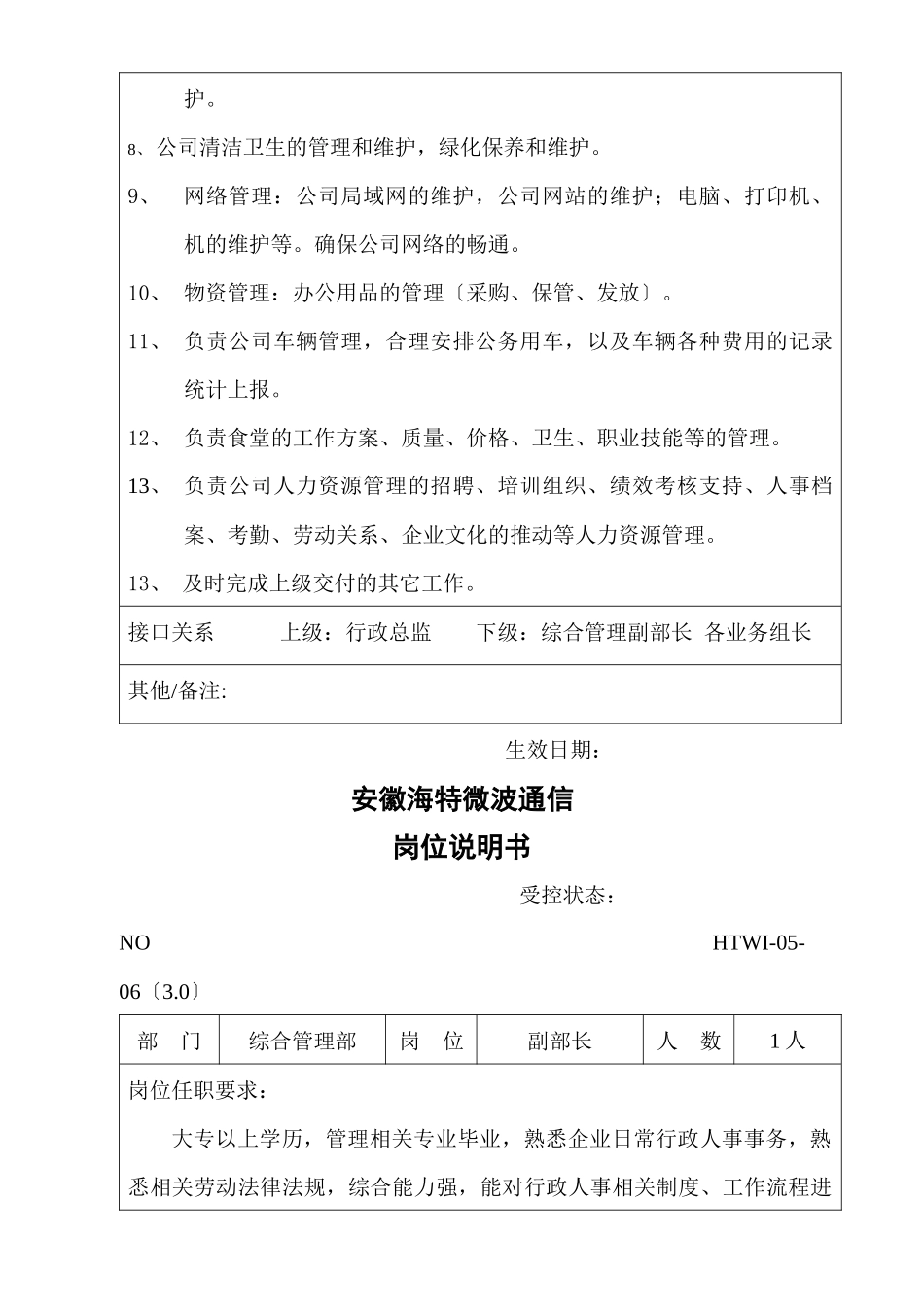 安徽XX通信有限公司综合管理部岗位职责_第2页