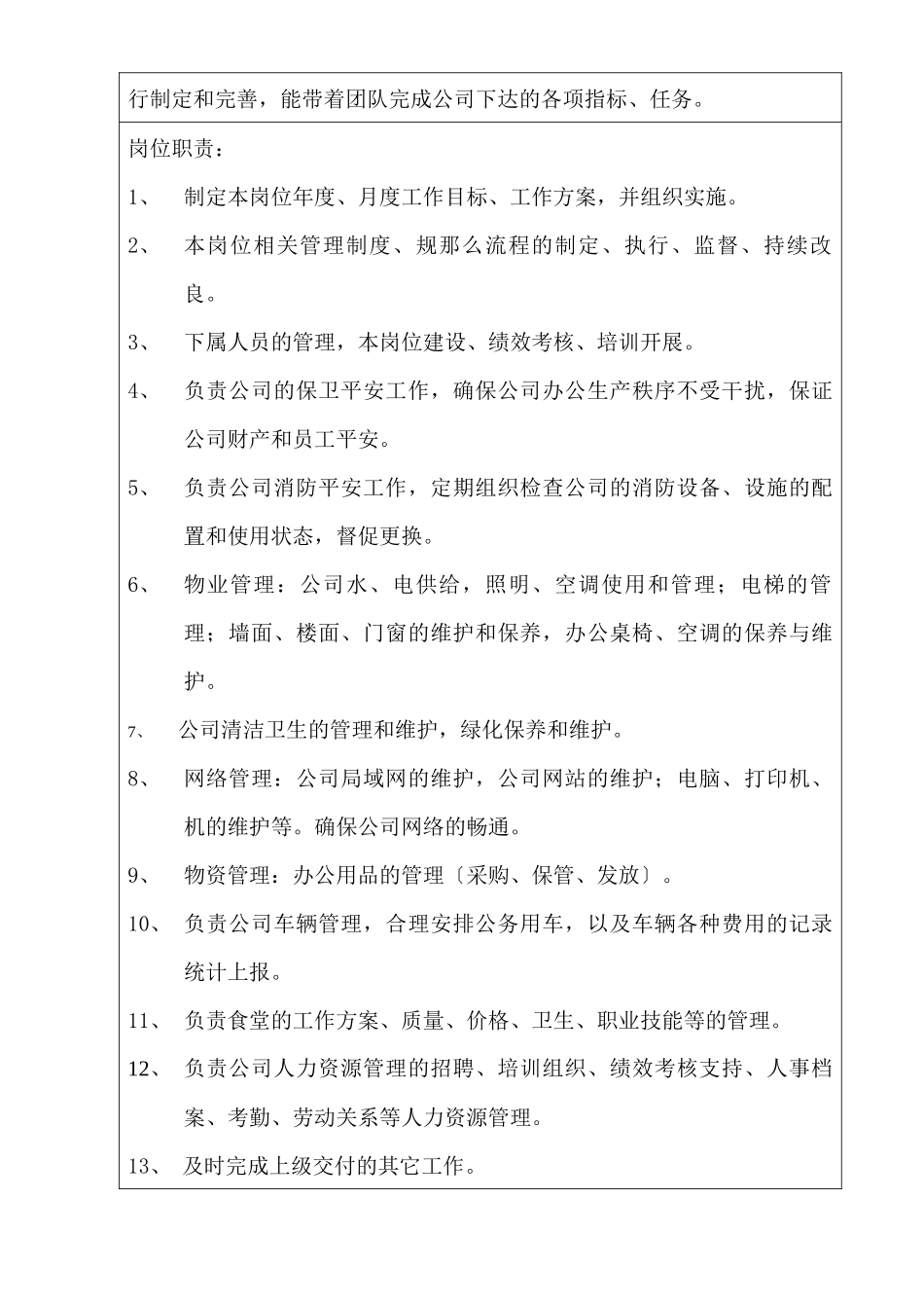 安徽XX通信有限公司综合管理部岗位职责_第3页