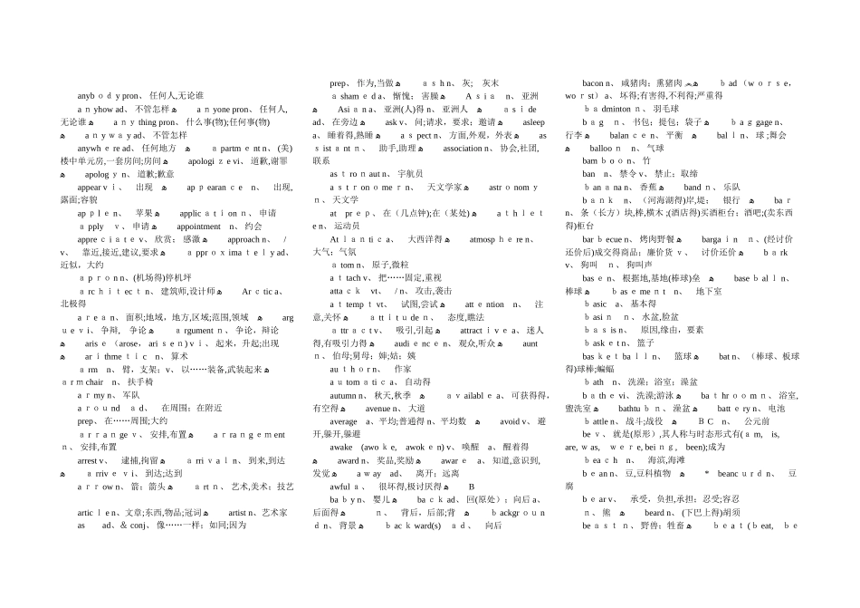 安徽省普通高中学业水平测试英语词汇表_第2页
