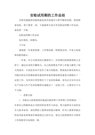 安检试用期的工作总结（标准版）
