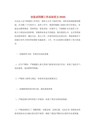 安监试用期工作总结范文2025