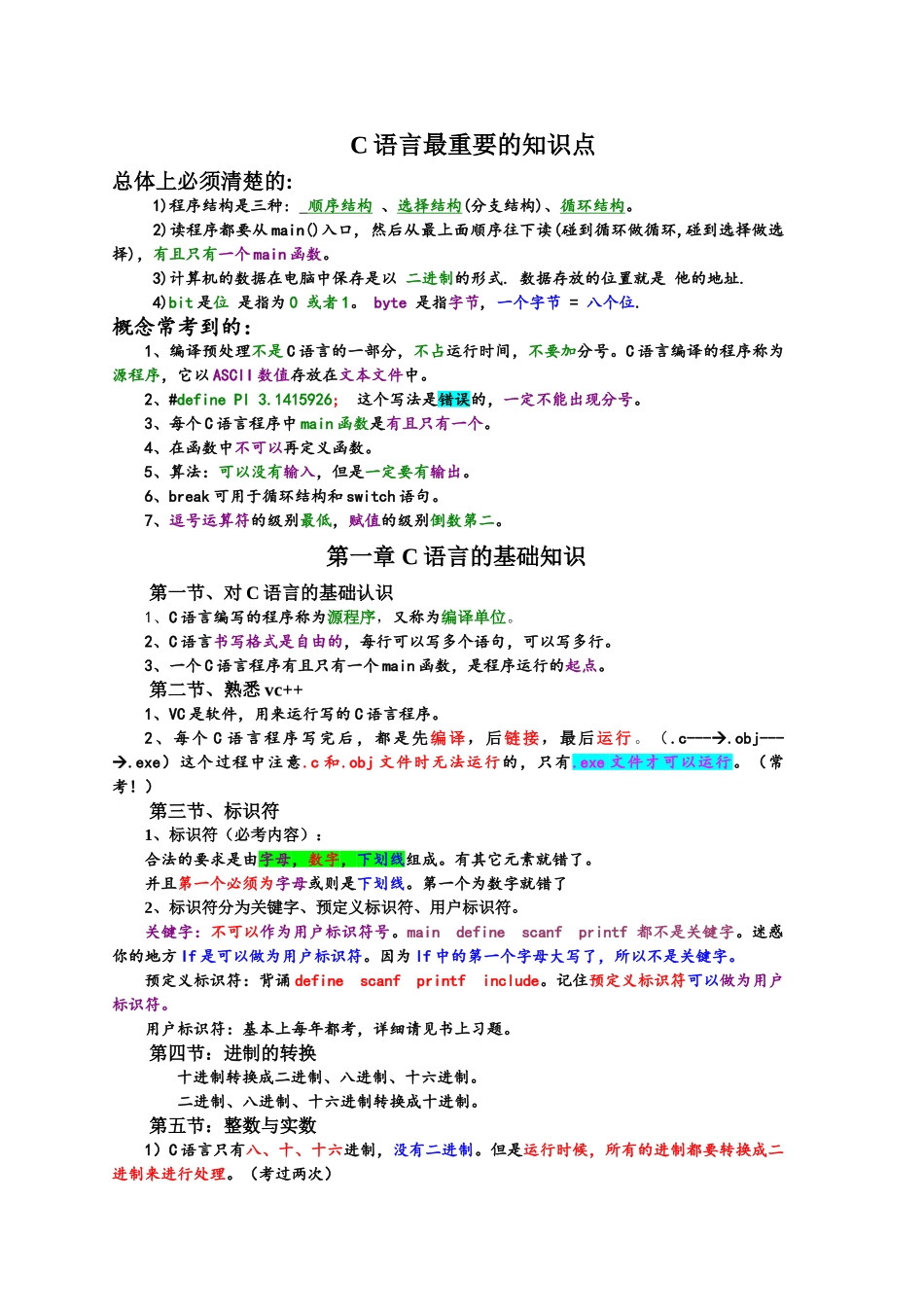 完整word版-C语言知识点总结完美版_第1页