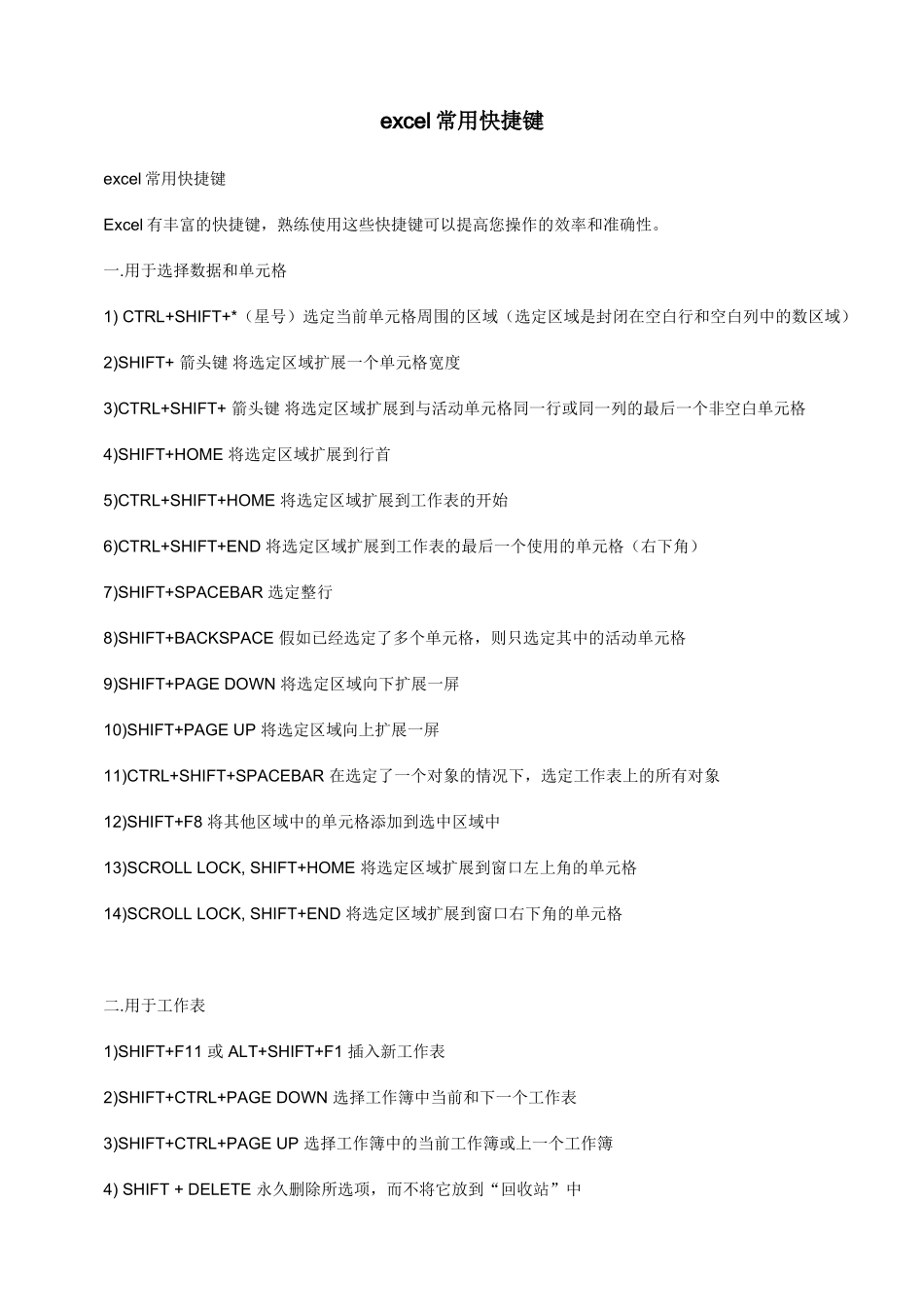 完整word版-EXCEL常用快捷键_第1页