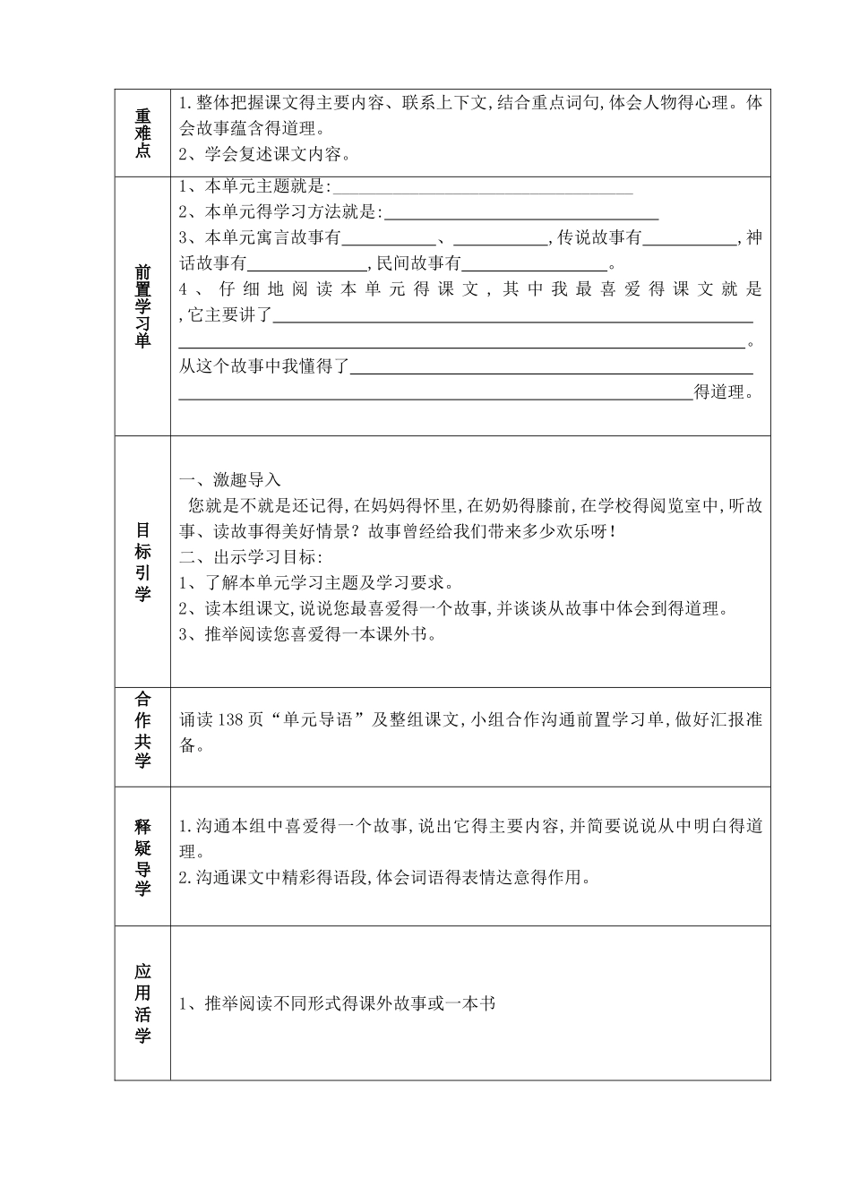 完整四年级语文下册第八单元教学预案 2_第2页