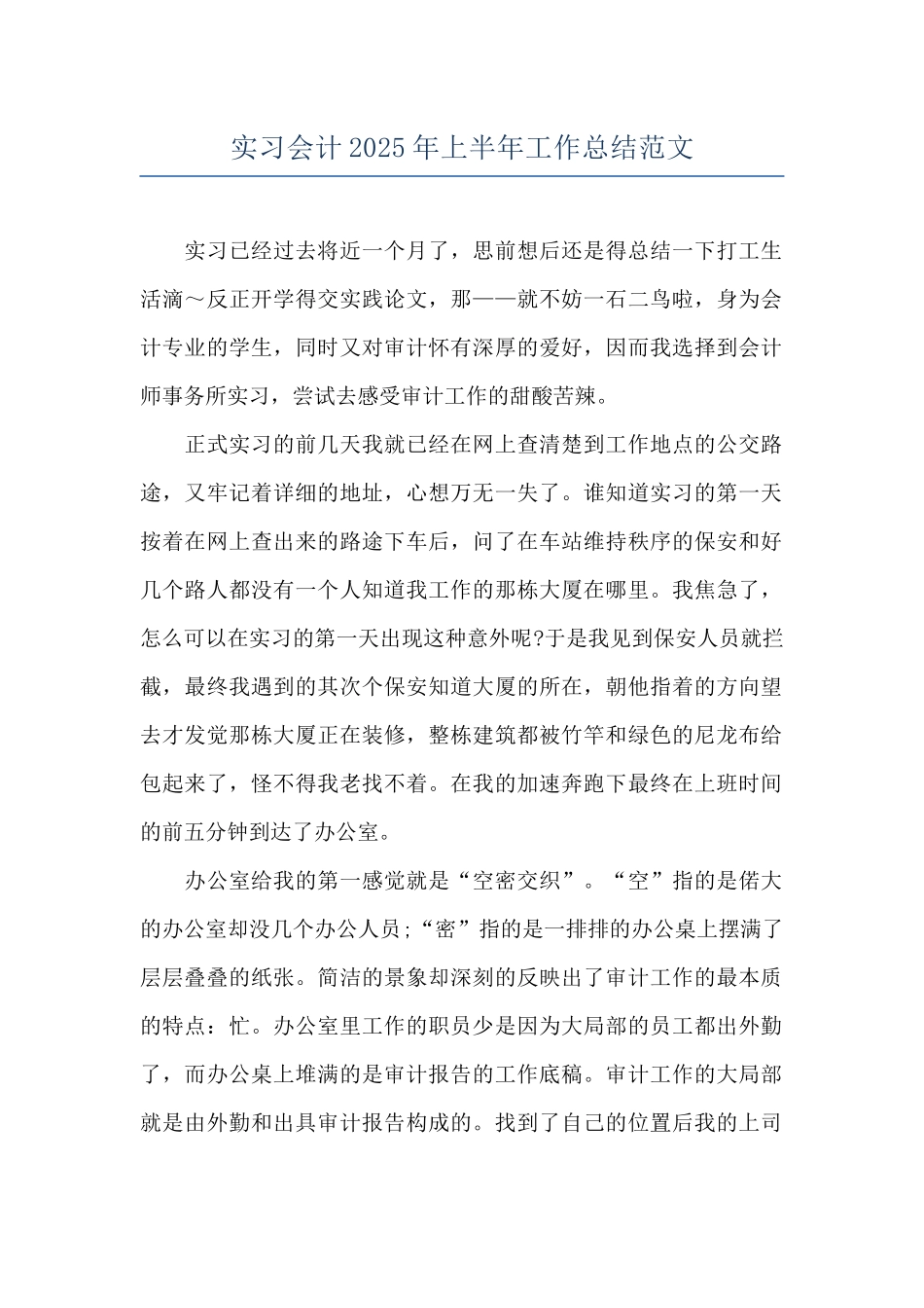 实习会计2025年上半年工作总结范文_第1页