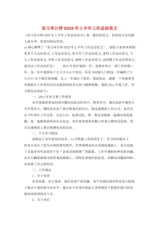 实习审计师2025年上半年工作总结范文