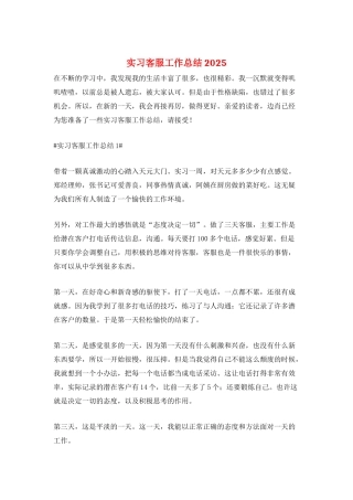 实习客服工作总结2025