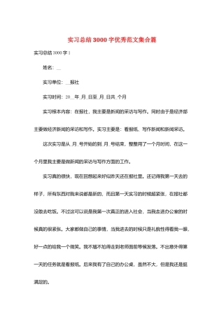 实习总结3000字优秀范文集合篇