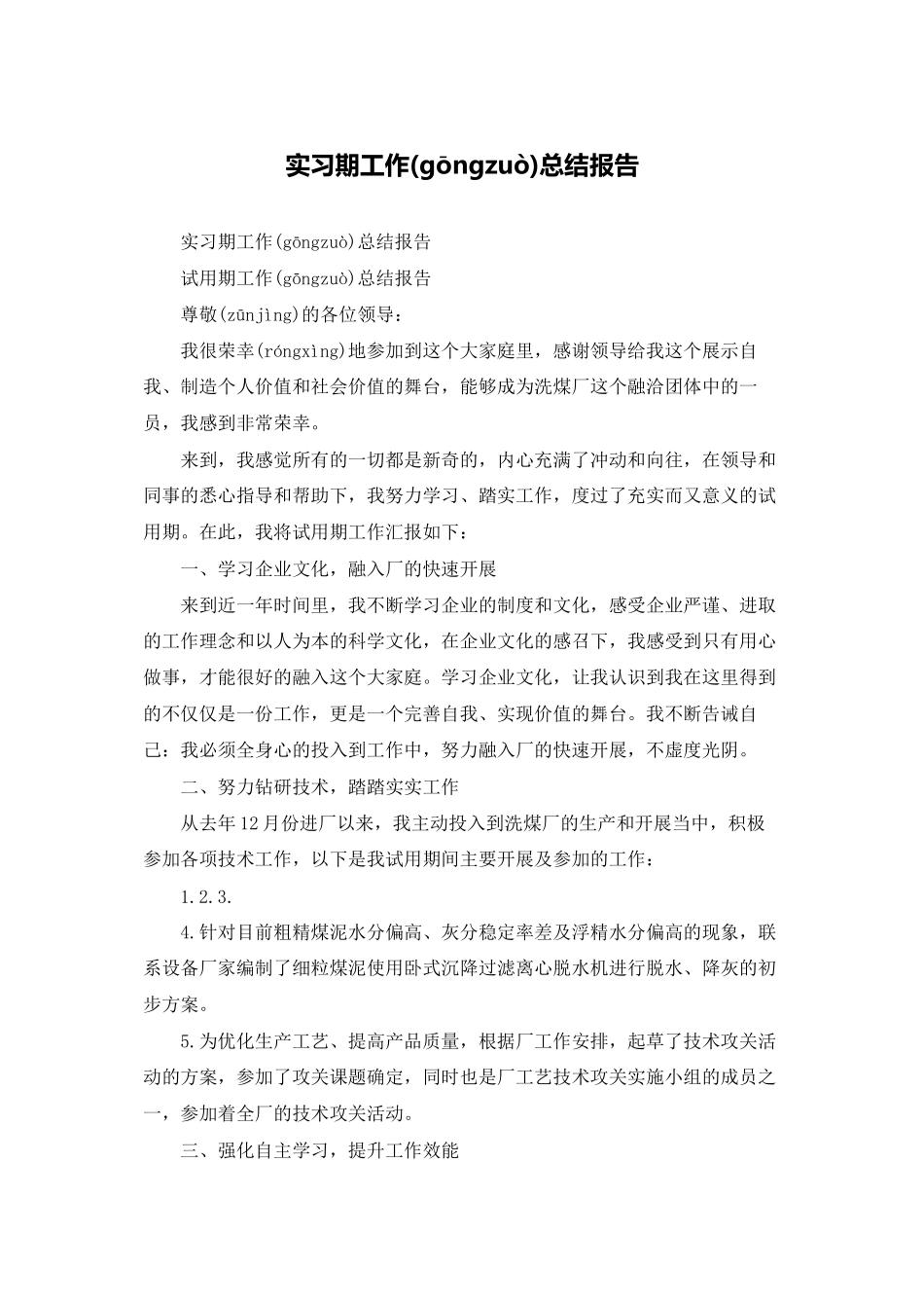 实习期工作总结报告_第1页