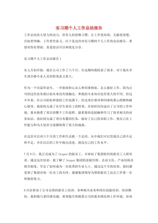 实习期个人工作总结报告