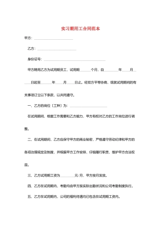实习期用工合同范本
