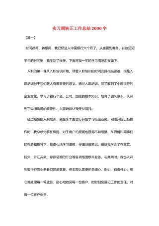 实习期转正工作总结2000字
