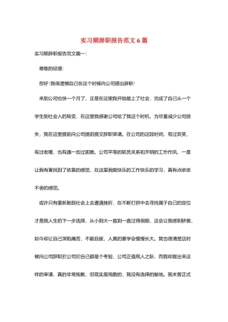 实习期辞职报告范文6篇