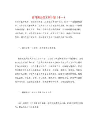 实习班主任工作计划(十一)