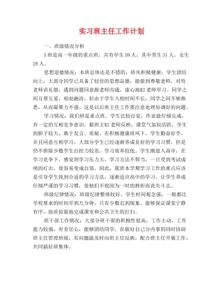 实习班主任工作计划