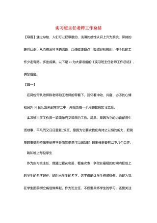 实习班主任教师工作总结
