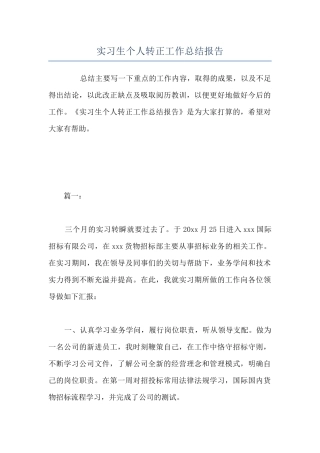 实习生个人转正工作总结报告-