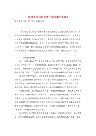 实习生实习班主任工作计划书20252