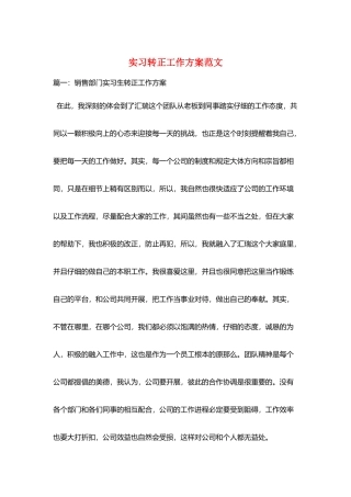 实习转正工作计划范文
