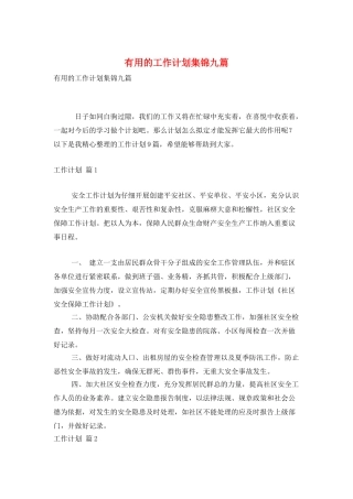 实用的工作计划集锦九篇