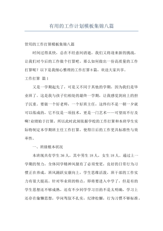 实用的工作计划模板集锦八篇