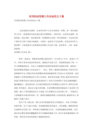 实用的试用期工作总结范文7篇