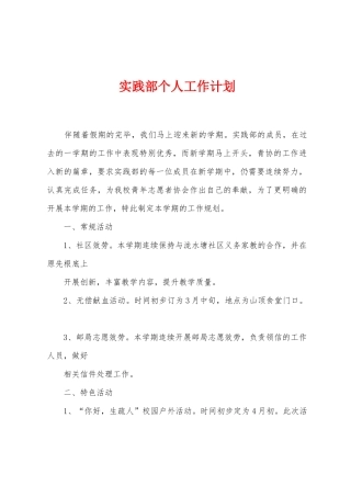 实践部个人工作计划