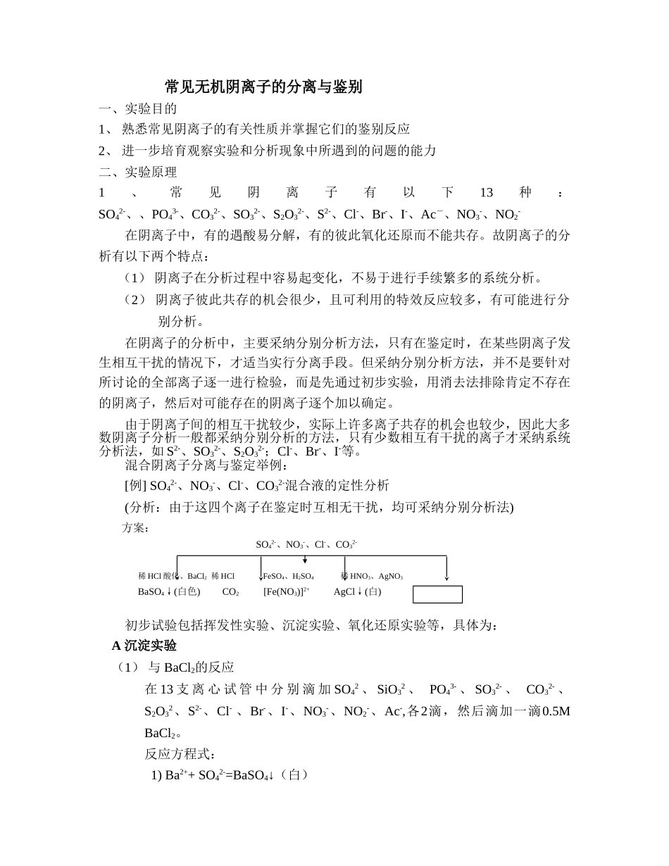 实验11常见阴离子未知液的定性分析_第1页