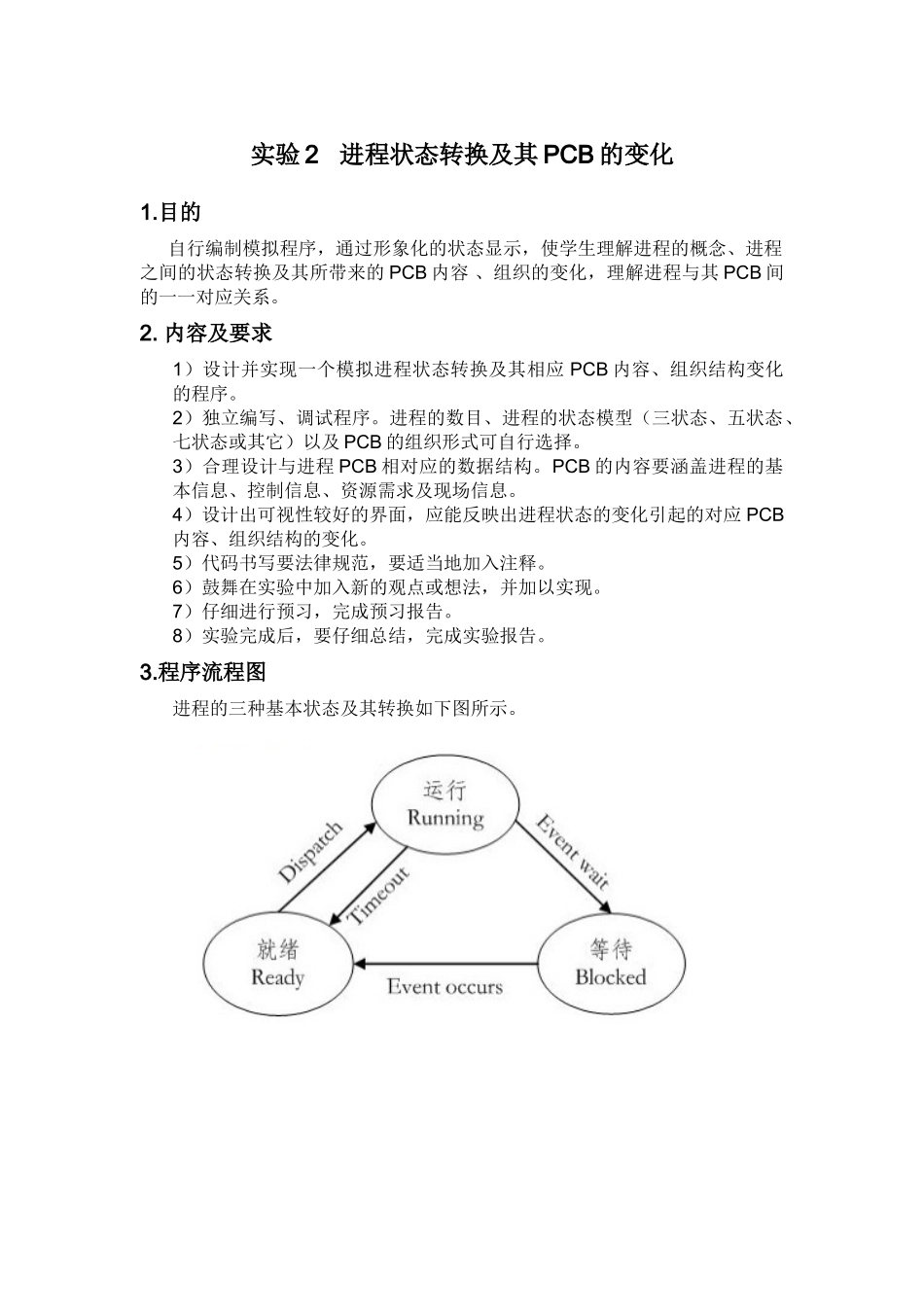 实验2进程状态转换及其PCB的变化_第1页