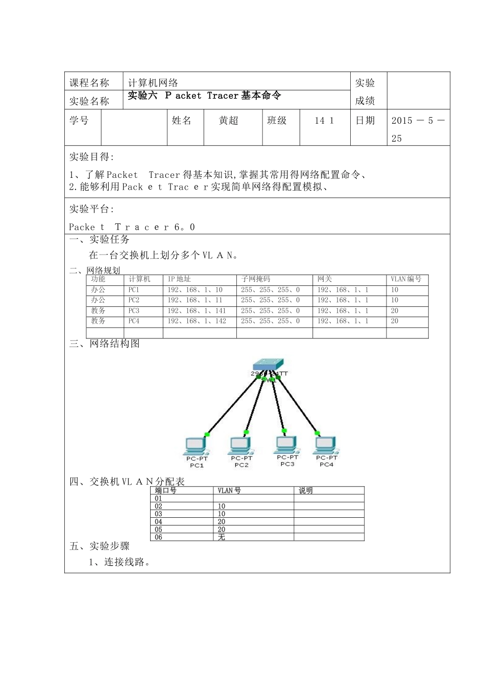 实验三Packet Tracer基本命令_第1页