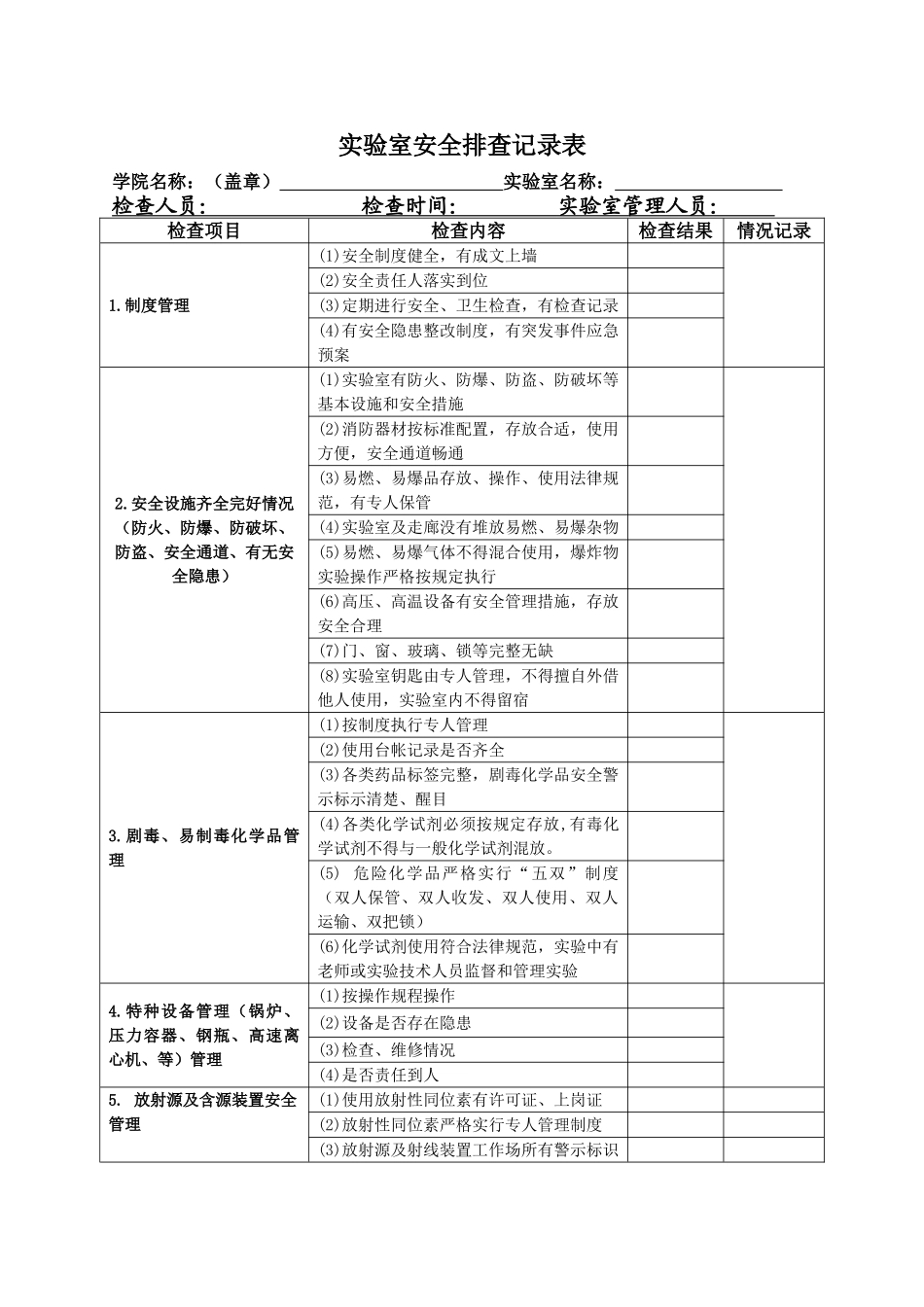 实验室安全排查记录表_第1页