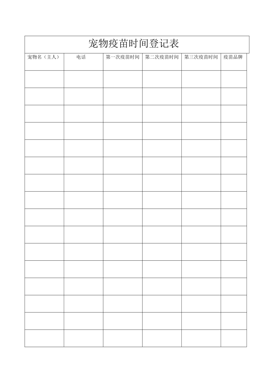 宠物疫苗时间登记表_第1页