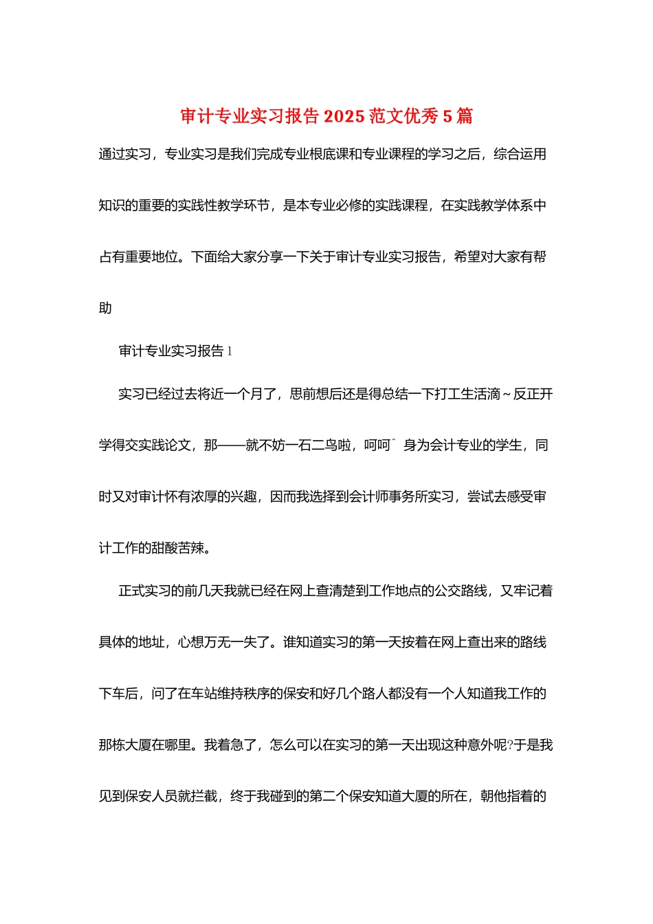 审计专业实习报告2025范文优秀5篇_第1页