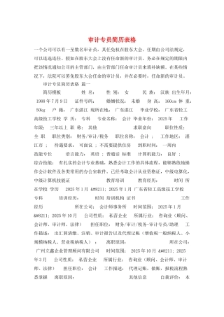 审计专员简历表格